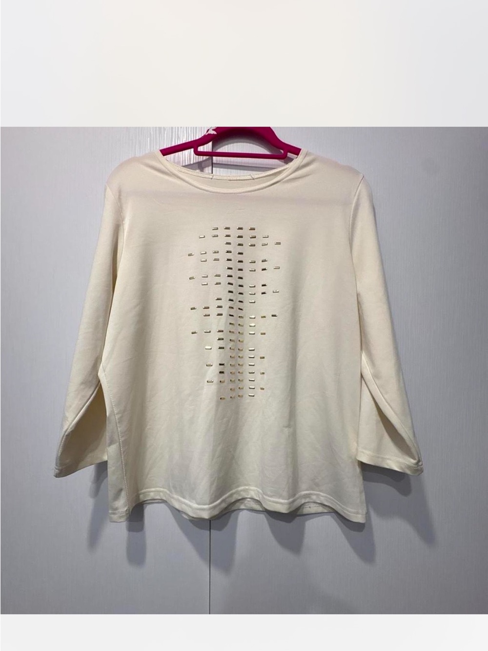 Cream Long Sleeve Women's Top with Decorative Stud Detail